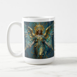 A Beautiful Gold and Turquoise Angel Personalized Kaffemugg