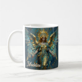 A Beautiful Gold and Turquoise Angel Personalized Kaffemugg