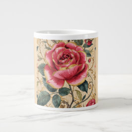 A Beautiful Shocking Pink Rose, Gold, Luxurious  Jumbo Mugg