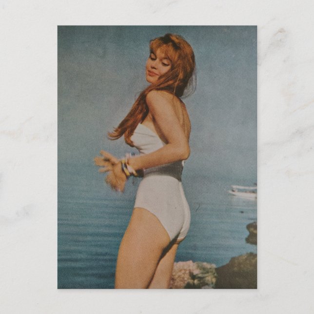 A Beautiful Woman on the beach in 1957  Vykort (Framsida)