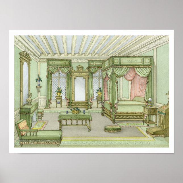 A Bedroom insida i Henri II stil (färg litho Poster (Framsidan)