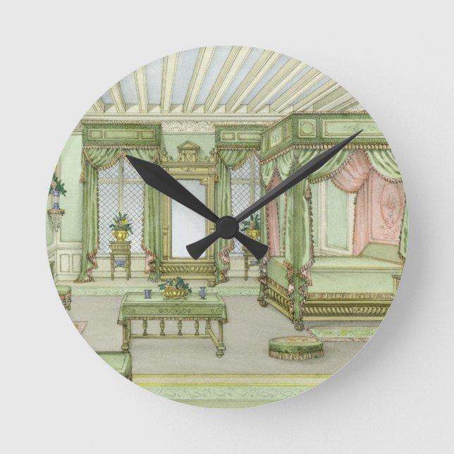 A Bedroom insida i Henri II stil (färg litho Rund Klocka (Framsida)