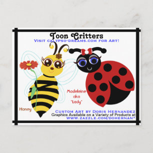A* Bee and LadyBug Toons-Affärskortets vykort
