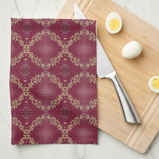 A Berry Färg Blommigt Kitchen Tea Towel Kökshandduk (Vikt i Fjärdedel)