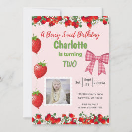A Berry Sweet Birthday - Strawberry Rosa Photo Inbjudningar