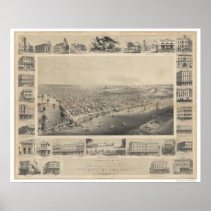 A Birds-Öga View Sacramento, 1857 Poster