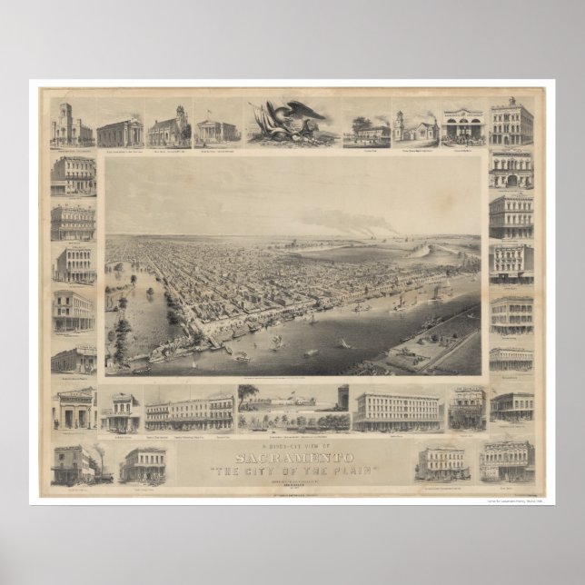 A Birds-Öga View Sacramento, 1857 Poster (Framsidan)