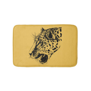 A Black and Gult Hand plockade Leopard Illustratio Badrumsmatta