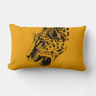 A Black and Gult Hand plockade Leopard Illustratio Lumbarkudde
