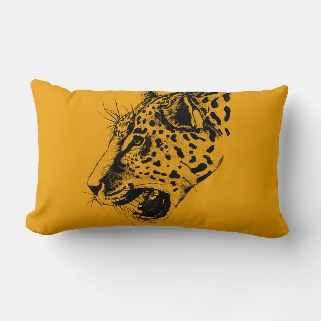 A Black and Gult Hand plockade Leopard Illustratio Lumbarkudde (Framsida)