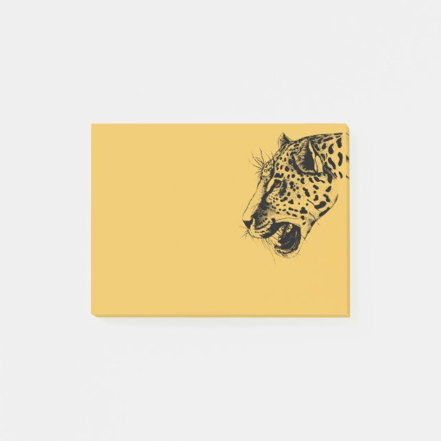 A Black and Gult Hand plockade Leopard Illustratio Post-it Block (Framsida)