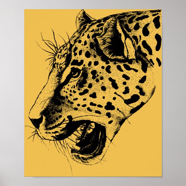 A Black and Gult Hand plockade Leopard Illustratio Poster (Framsidan)