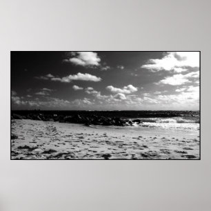 A Black and White Beach Scene Poster