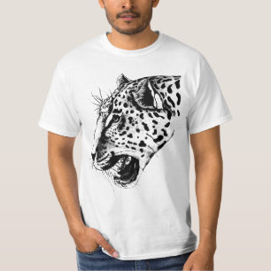 A Black and White Hand plockade Leopard Illustrati T Shirt