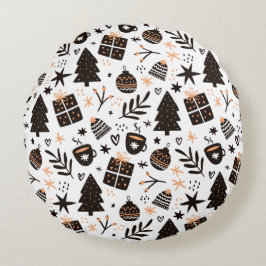 A Black and White jul Mönster Rund Kudde