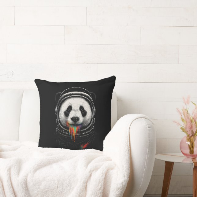 A black and white panda bear wearing a space suit kudde (Soffa)