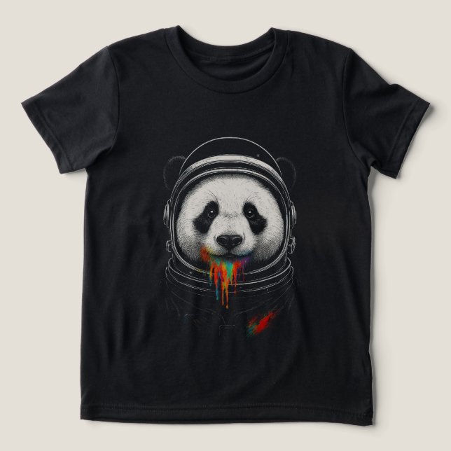 A black and white panda bear wearing a space suit t shirt (Design Framsida)