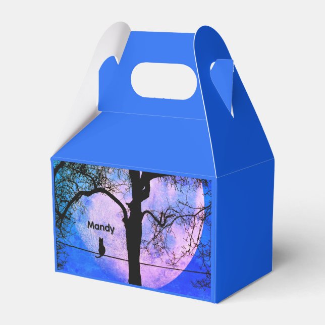 A Black Cat on a Wire Full Moon Name Presentaskar (Framsidan Sidan)