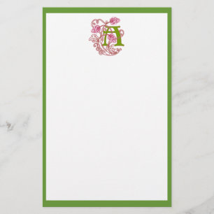 ’A’ Blommigt Art nouveau Monogram Brevpapper