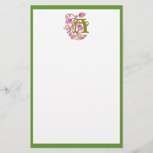’A’ Blommigt Art nouveau Monogram Brevpapper (Framsida)