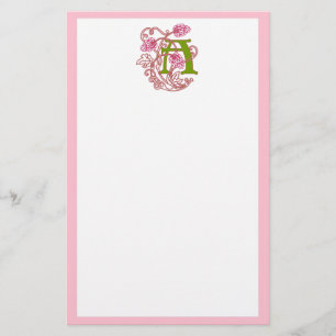 ’A’ Blommigt Art nouveau Monogram Brevpapper