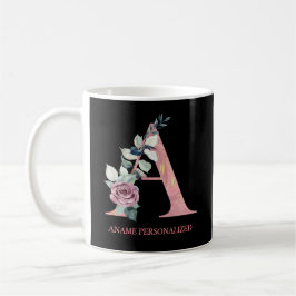 A Blommigt Monogram Namn Brev Rosa Agate Kaffemugg