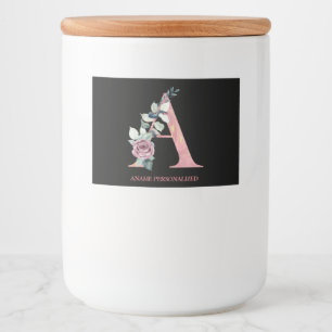 A Blommigt Monogram Namn Brev Rosa Agate Mat Etiketter