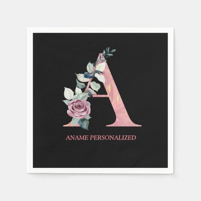 A Blommigt Monogram Namn Brev Rosa Agate Pappersservett (Framsidan)