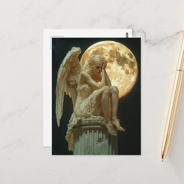A blond angel and the moon vykort (Fram/Back In Situ)