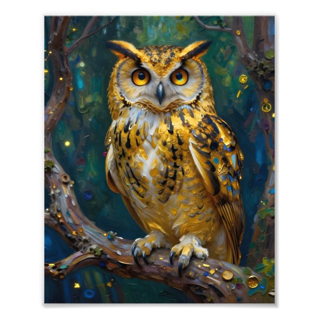 A Blue and Gold Majestic Owl   Fototryck (Framsidan)