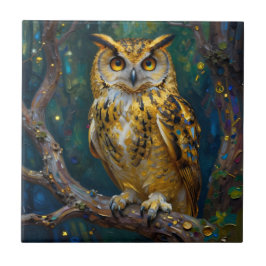 A Blue and Gold Majestic Owl   Kakelplatta