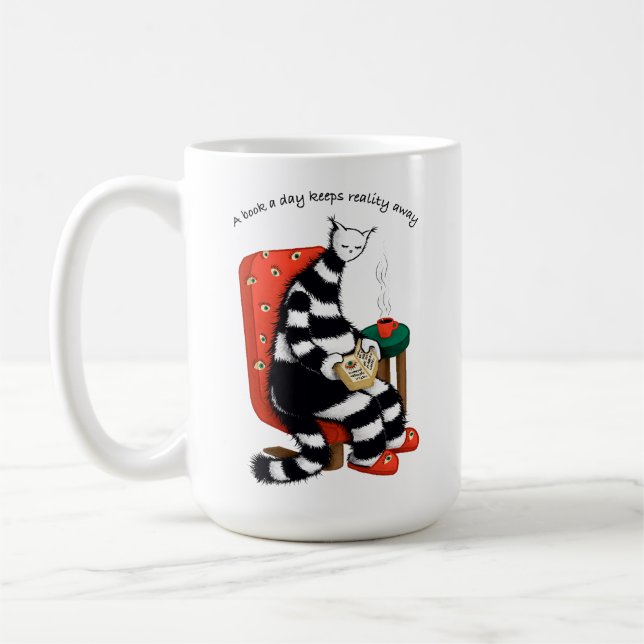 A Bok A Day Behållas Reality Away - Reality Art Kaffemugg (Vänster)