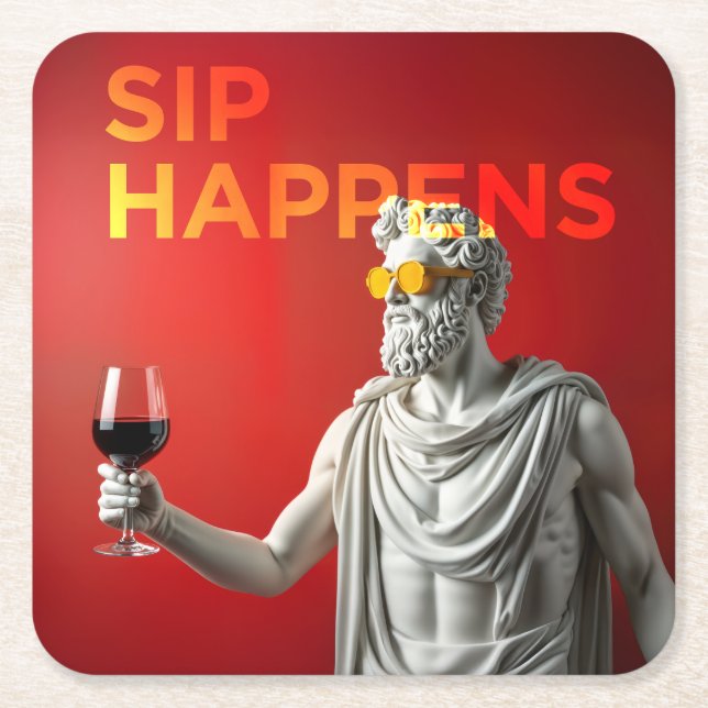 A bold and modern “Sip Happens” coaster Underlägg Papper Kvadrat (Framsidan)