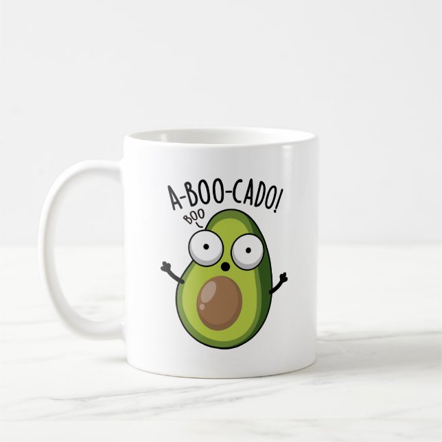 A-boo-cado Funny Avocado Skrämmer Puns Kaffemugg (Vänster)