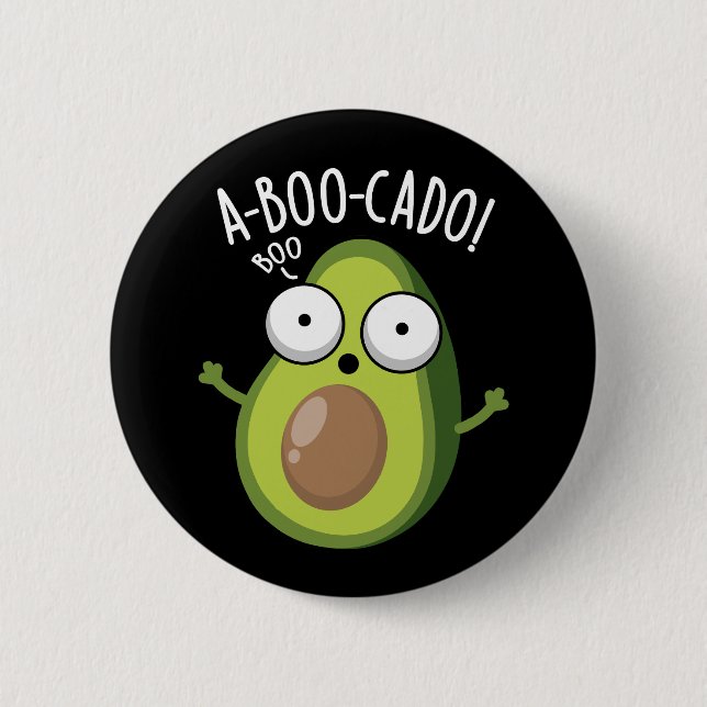 A-boo-cado Funny Avocado Skrämmer Puns Mörk BG Knapp (Framsida)