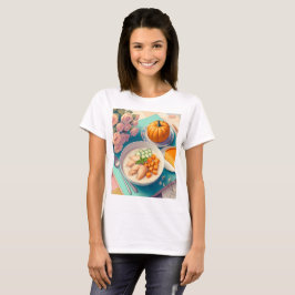 a bord med en matplatta och en pumpa på den t shirt