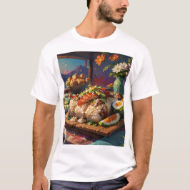 a bord med mat, inklusive en livsmedelsbricka t shirt