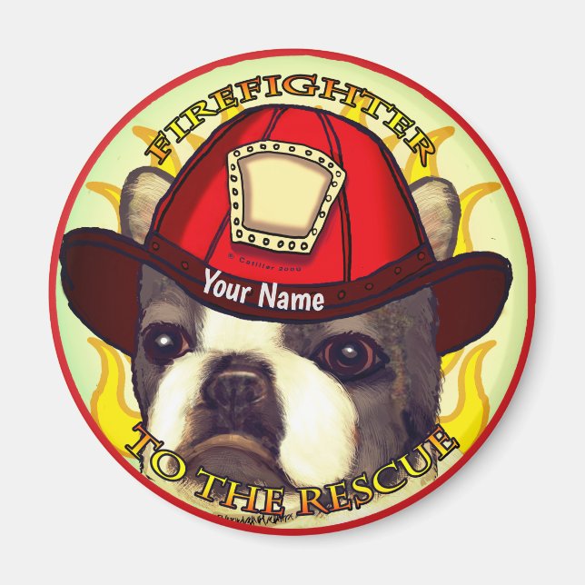 A Boston Terrier Firefighter Magnet (Framsidan)
