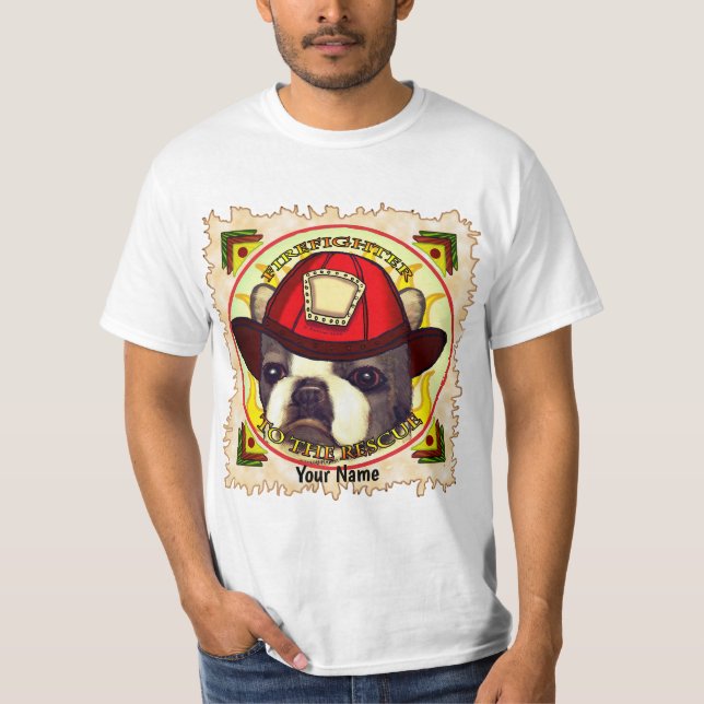 A Boston Terrier Firefighter T Shirt (Framsida)