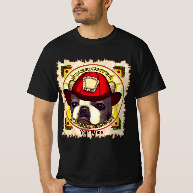 A Boston Terrier Firefighter T Shirt (Framsida)