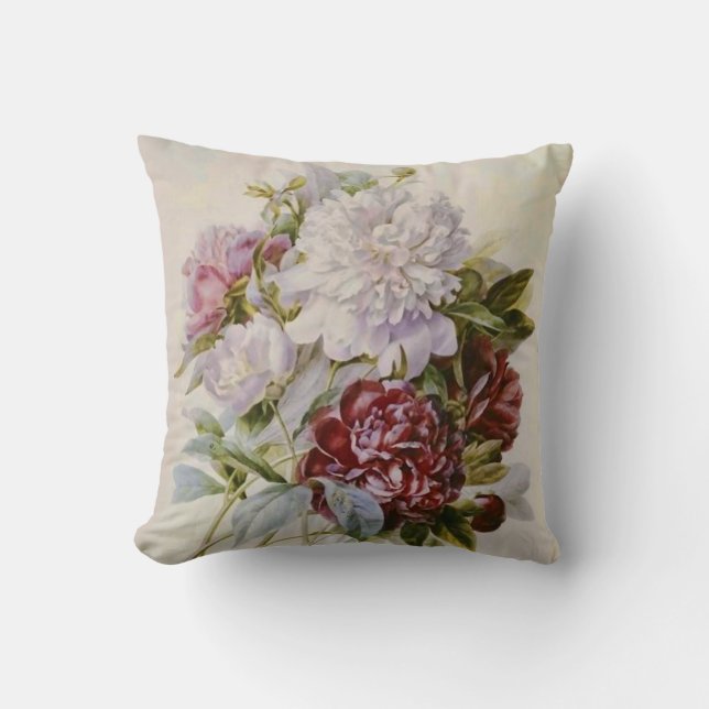 A Bouquet av Peony Flowers av Pierre Redoute Kudde (Framsida)