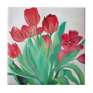 A Bouquet of Red Tulips Kakelplatta
