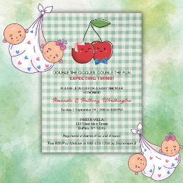 A Boy and Girl Twins Baby Shower Flat Card Inbjudningar