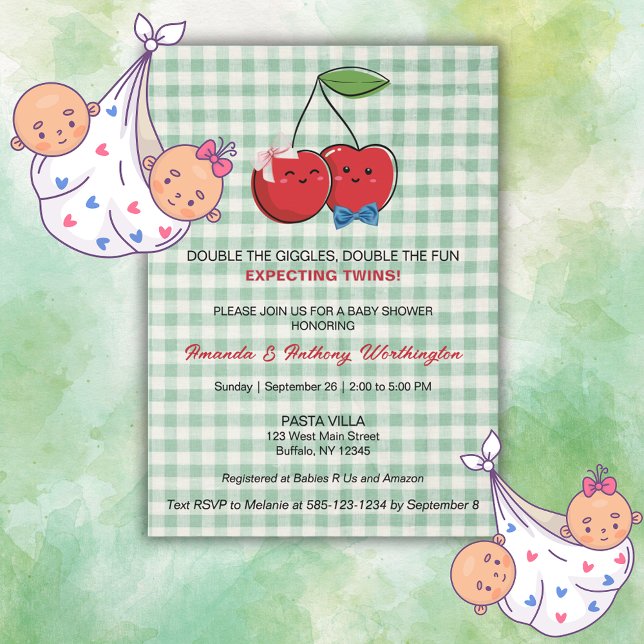 A Boy and Girl Twins Baby Shower Flat Card Inbjudningar (Skapare uppladdad)
