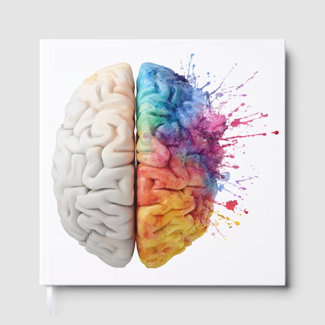 A brain divided between logical and creative sides gästböcker (Framsida)