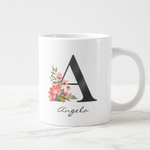 A Brev Black Monogram Blommigt Red Lila Greenery Jumbo Mugg