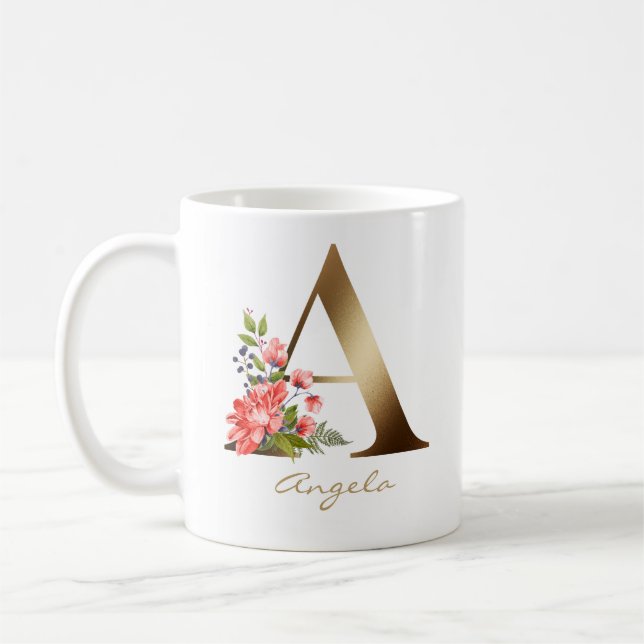 A BREV | Blommigten Faux Gold Foil Monogram Kaffemugg (Vänster)