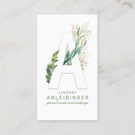 A Brev Monogram Guld Greenery Löv Elegant Visitkort