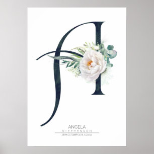 A Brev Monogram White Flowers and Greenery Poster