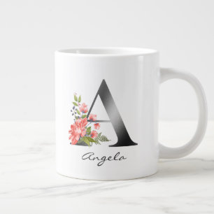 A Brev Silver Monogram Blommigt Red Lila Grönt Jumbo Mugg